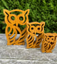 Set of 3 Oak Wooden Owl Decorative Sculptures – Rustic Home Decor