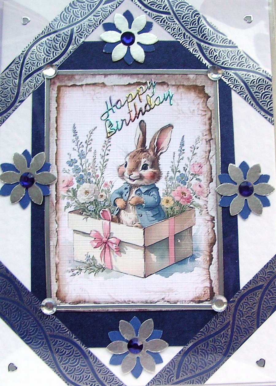 Peter Rabbit - Hand Crafted Decoupage Greeting Card - Happy Birthday - 3079