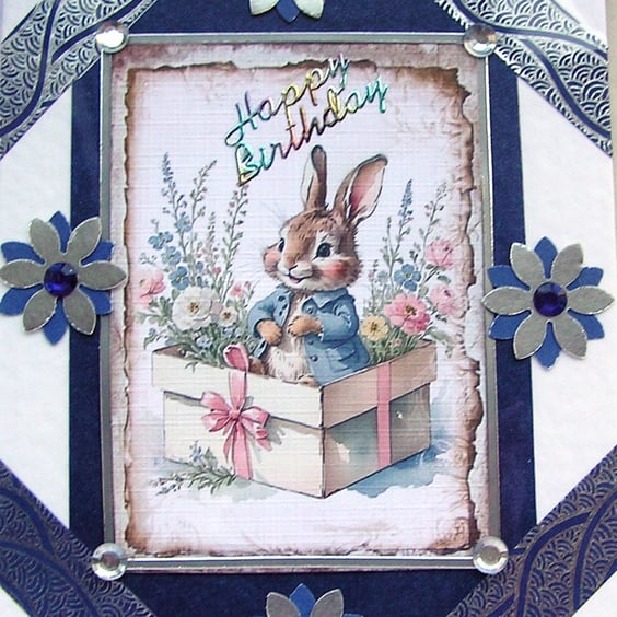 Peter Rabbit - Hand Crafted Decoupage Greeting Card - Happy Birthday - 3079