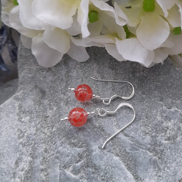 Sterling Silver Murano Glass Red Earrings