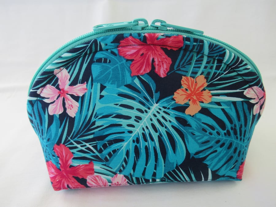 Floral Zipped Pouch, Makeup Bag, Cosmetics Pouch, Cable Storage Pouch