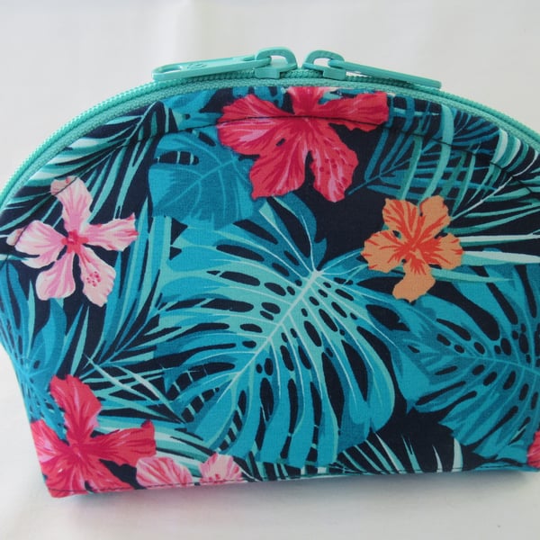 Floral Zipped Pouch, Makeup Bag, Cosmetics Pouch, Cable Storage Pouch