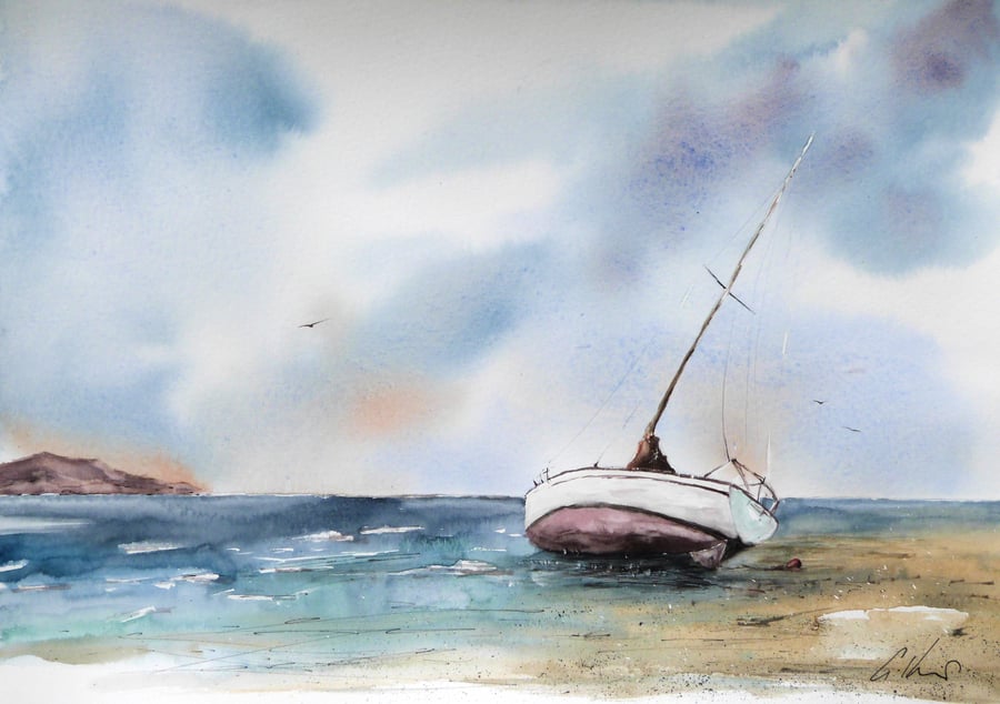 Low Tide, Original Watercolour Painting.