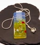 Handmade Fused Opaline Glass Pendant Necklace Poppy-field (A) - Image 4