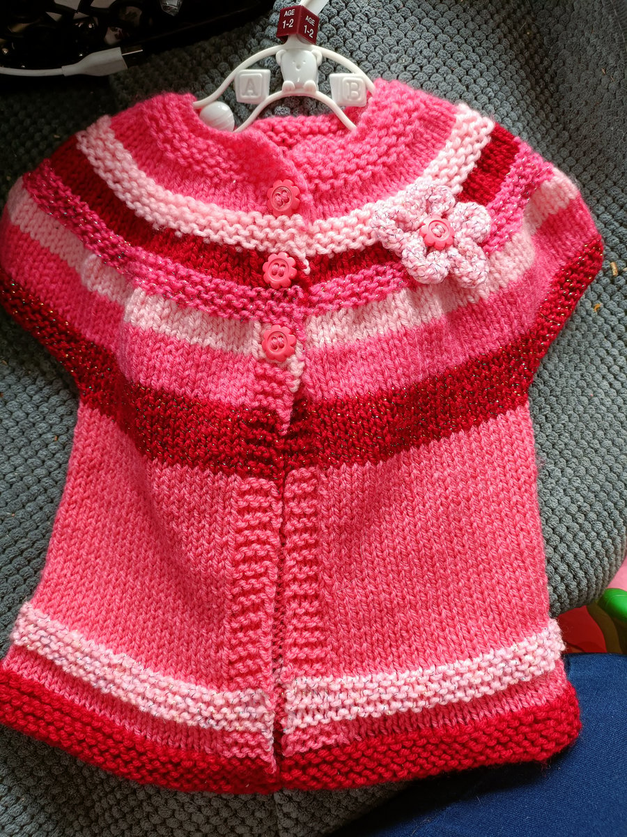 Hand Knitted childrens pink cardigan 
