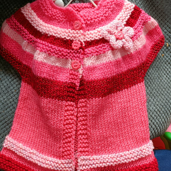 Hand Knitted childrens pink cardigan 