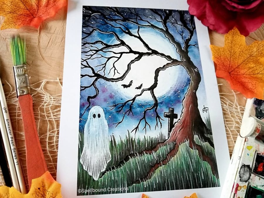 Haunted Wood, Ghost, A5 Quality Print, Original Artwork By Delilah Jones, Decor,