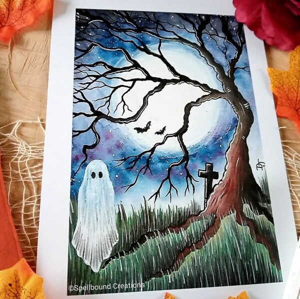 Haunted Wood, Ghost, A5 Quality Print, Original Artwork By Delilah Jones, Decor,