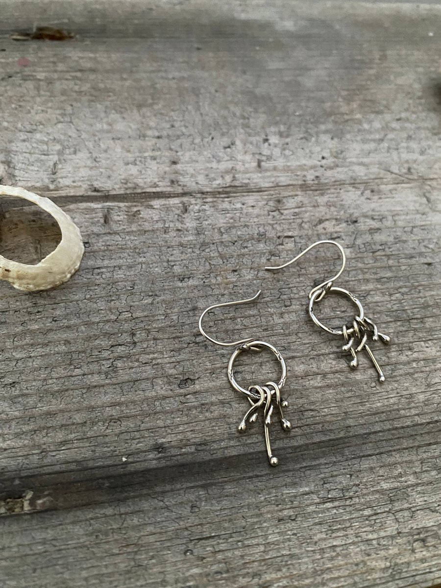 Silver hoops, hand stamped dangly earrings