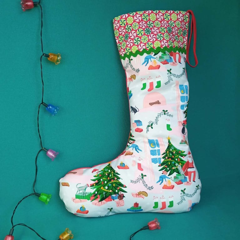 Christmas Stocking for kids - Santa with tree - can be personalised