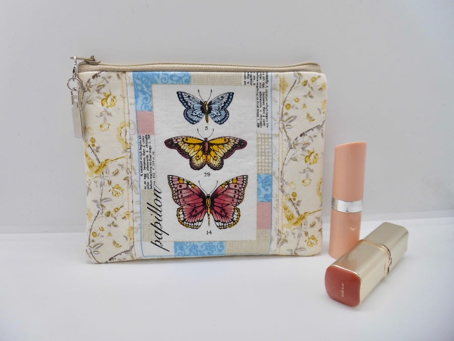 Make up purse with butterflies and yellow Laura Ashley fabric