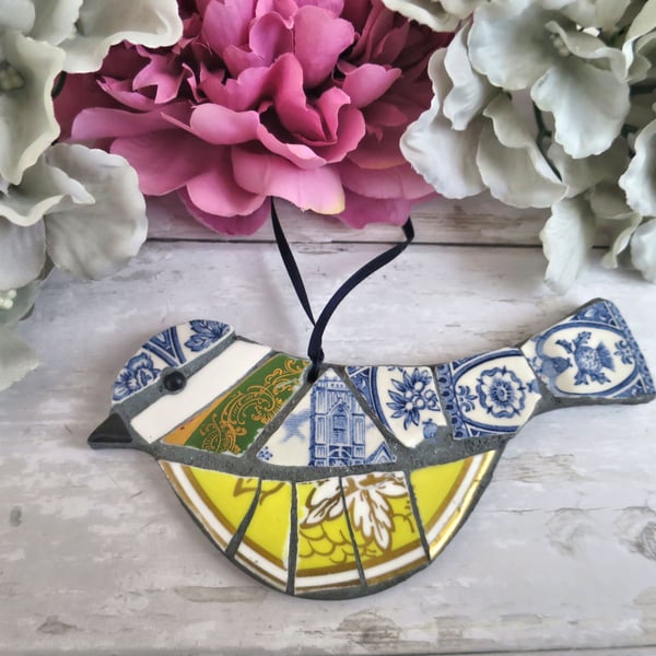 Mosaic Bird - Cottagecore Blue Tit Decoration - House Warming Gift