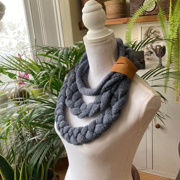 Hand Crochet Braiding Gray Cord Modern Fancy Gift for Friend Shawl Necklace