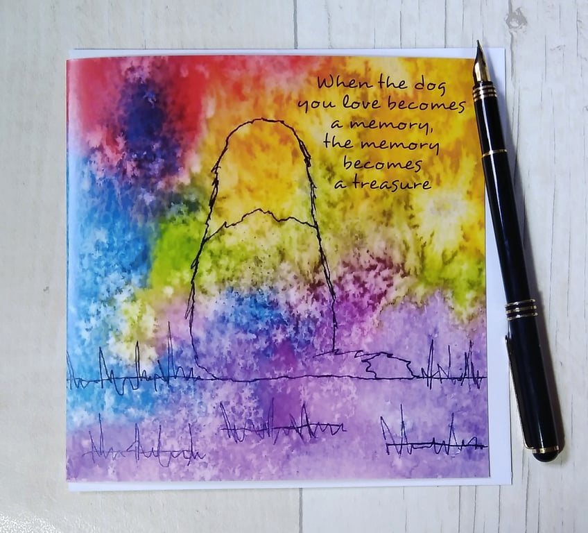Old English Sheepdog rainbow sympathy card. Printed card. Dog loss card.