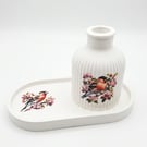 Handmade Eco Resin Bullfinch Vase and Trinket Tray Set - Sustainable Botanical B