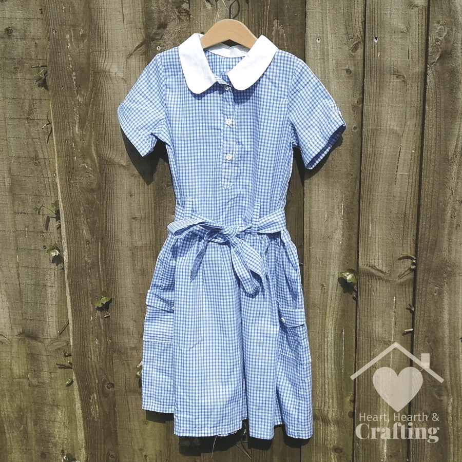 Hand Made Blue Gingham School Uniform Dress for Girls - Size 7 - 8 Years