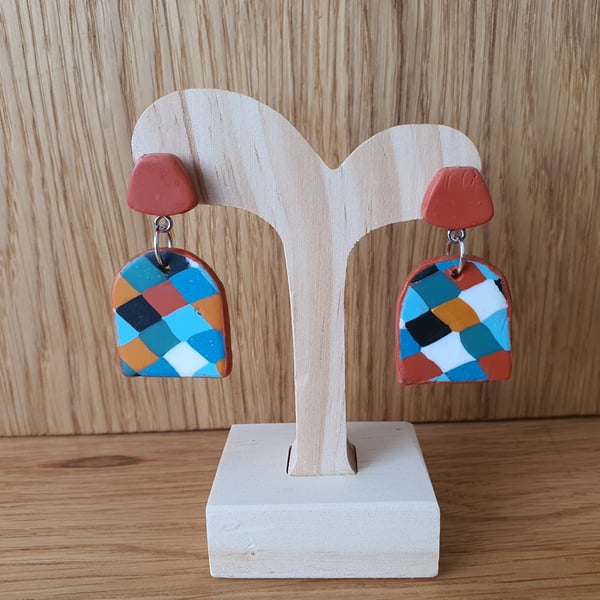 Harlequin Style Terracotta Stud and Drop Earrings