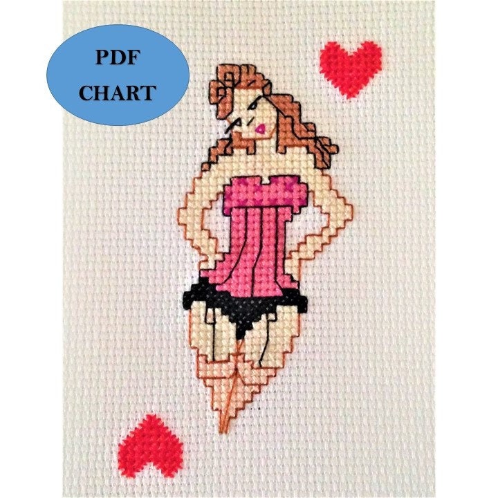Burlesque1950s style woman playing card Cross Stitch PDF download chart
