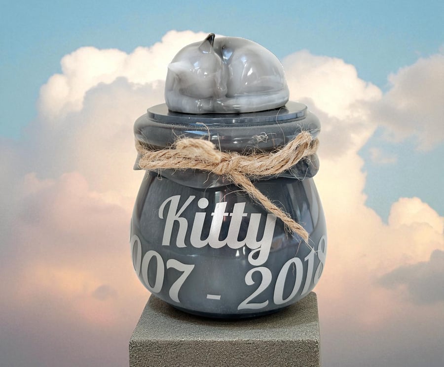 Pet Ashes Jar Cat Memorial Urn Resin Statue Personalized Cat Loss Gift with Hair