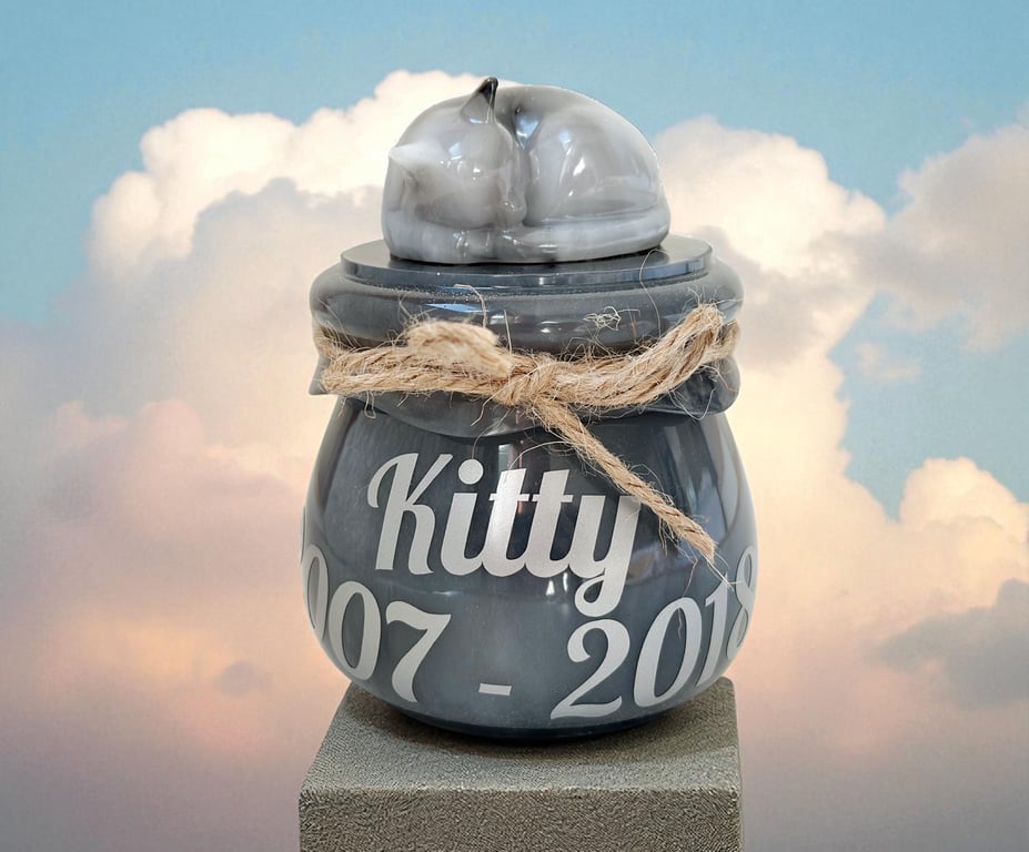 Pet Ashes Jar Cat Memorial Urn Resin Statue Personalized Cat Loss Gift with Hair