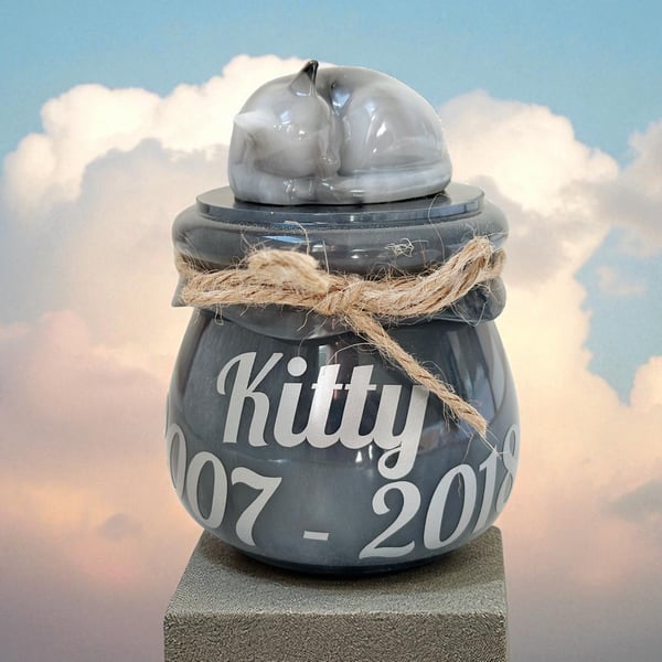 Pet Ashes Jar Cat Memorial Urn Resin Statue Personalized Cat Loss Gift with Hair