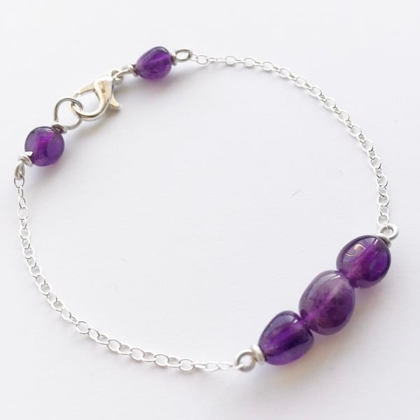 Amethyst sterling silver chain bracelet