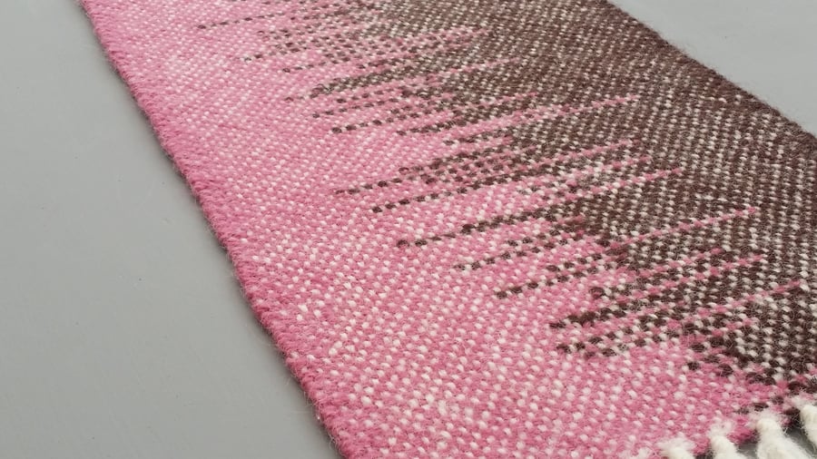 Hand Woven Wool Table Runner - Pink and Brown