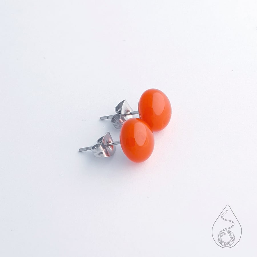 Fused Glass Stud Earrings - Orange