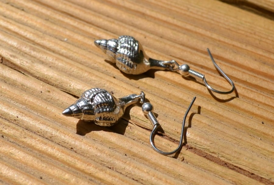 Whelk shell pewter earrings
