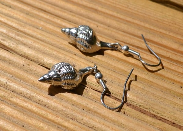 Whelk shell pewter earrings