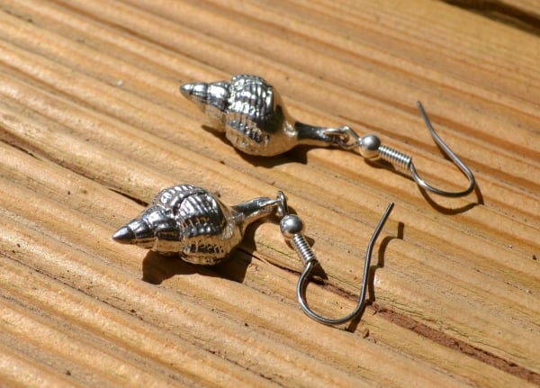 Whelk shell pewter earrings