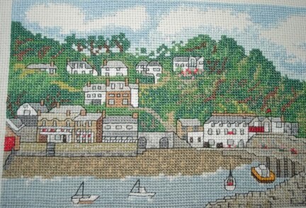 Clovelly Harbour in Devon cross stitch chart