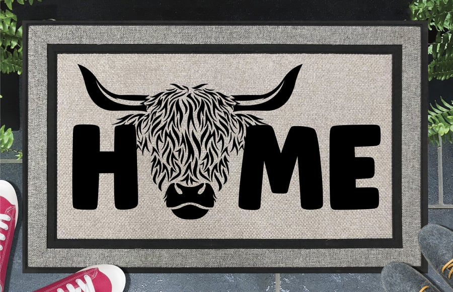 Highland Cow Home Door Mat No.2 - Highland Cow All Weather Doormat - 45x70cm 