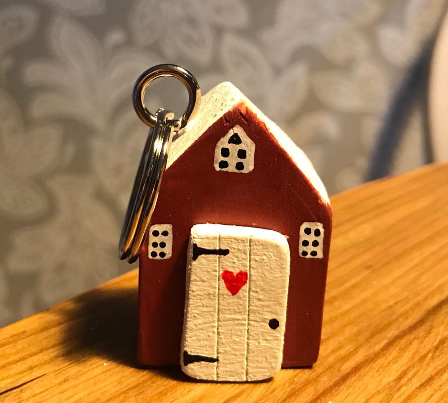 Little Wooden House Key Ring, Key Fob, Handmade Personalised New Home Gift!