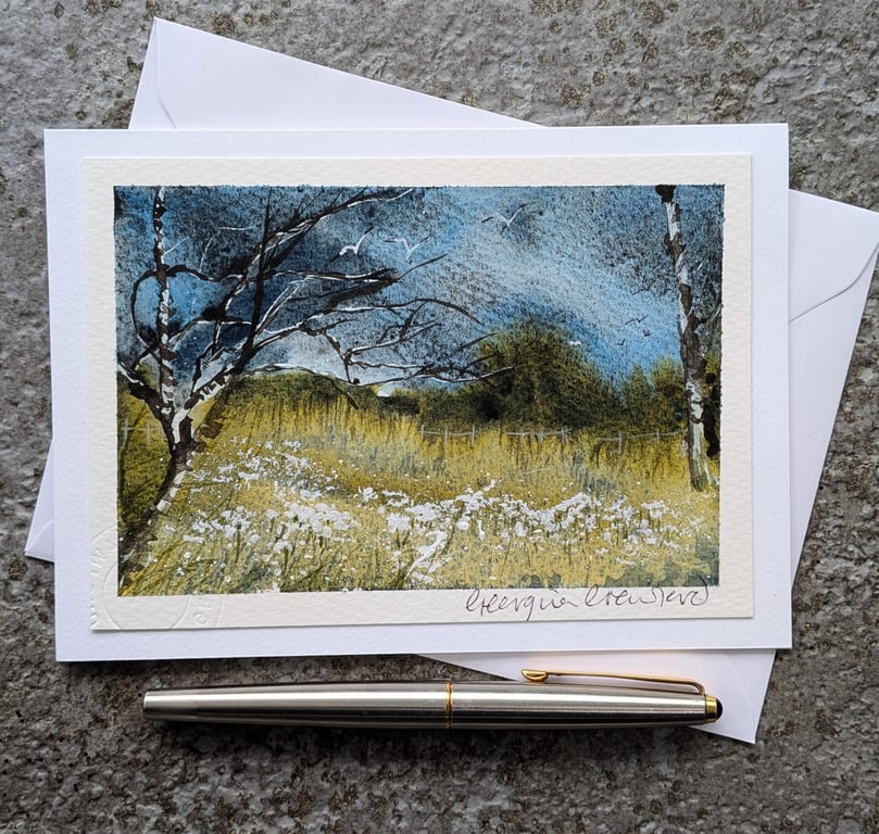 White Flowers. Blank Card. Original Painting. 260201