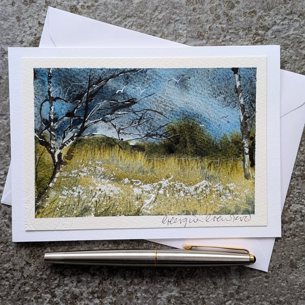 White Flowers. Blank Card. Original Painting. 260201