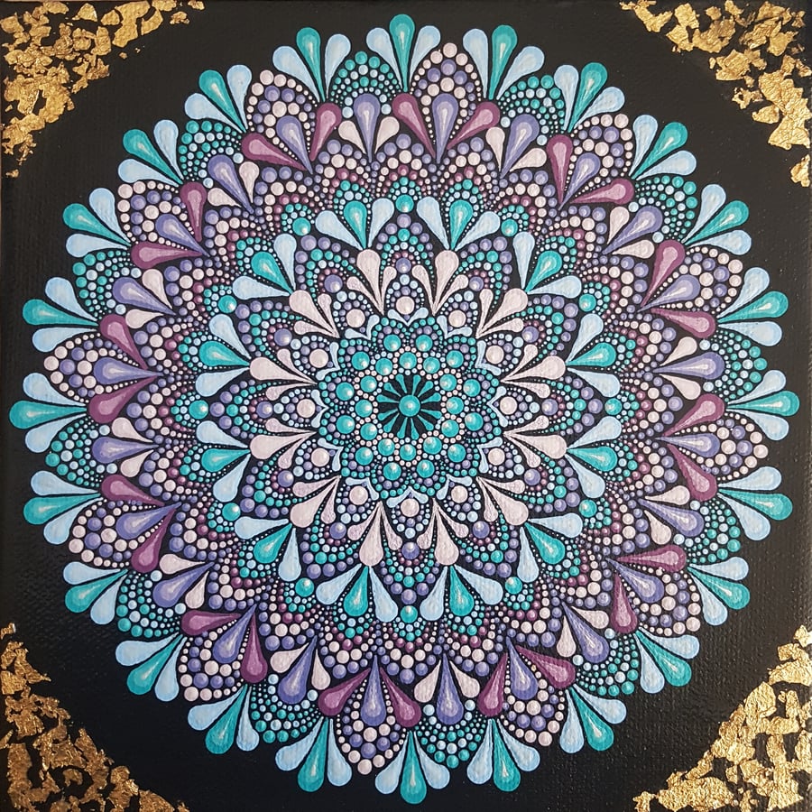 Blue, Purple and Gold Mandala on Canvas