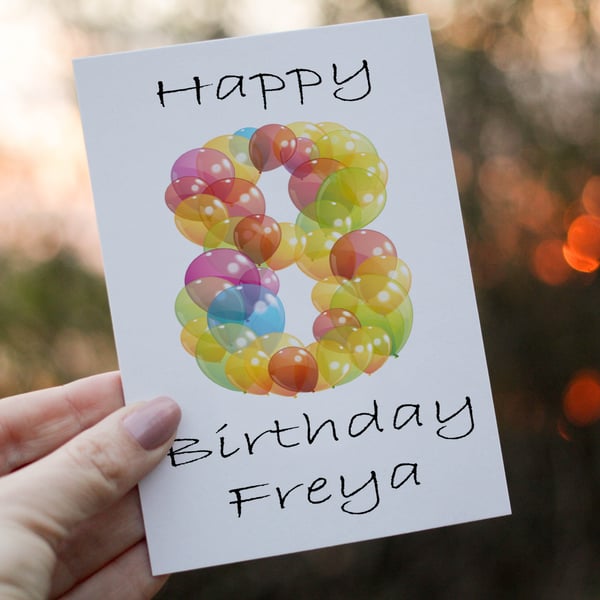 8th Birthday Card, Card for 8th Birthday, Birthday Card, Friend Birthday Card