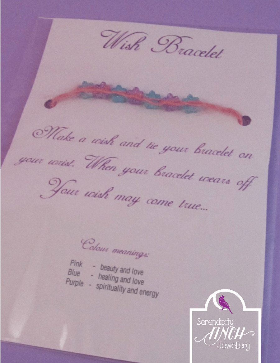 Flower Wish Bracelet, Pink Wish Bracelet, Jute Bracelet