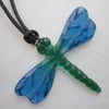 Handmade cast glass dragonfly pendant or ornament - lily pond