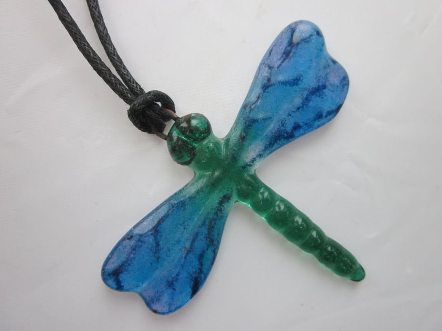 Handmade cast glass dragonfly pendant or ornament - lily pond