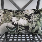 Printed Velour Cushion with Cream Pom poms