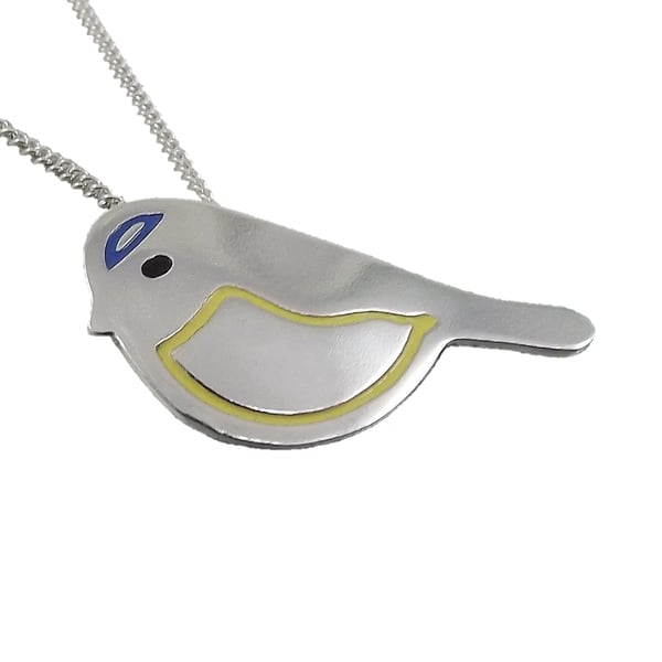Blue Tit Pendant (Large), Silver Nature Necklace, Wildlife Gift, Bird Jewellery