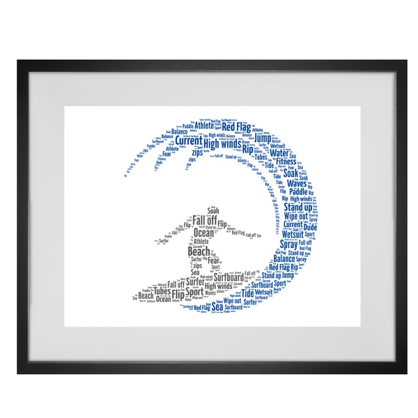 Personalised Surfer Surfing Wave Design Word Art Gifts 