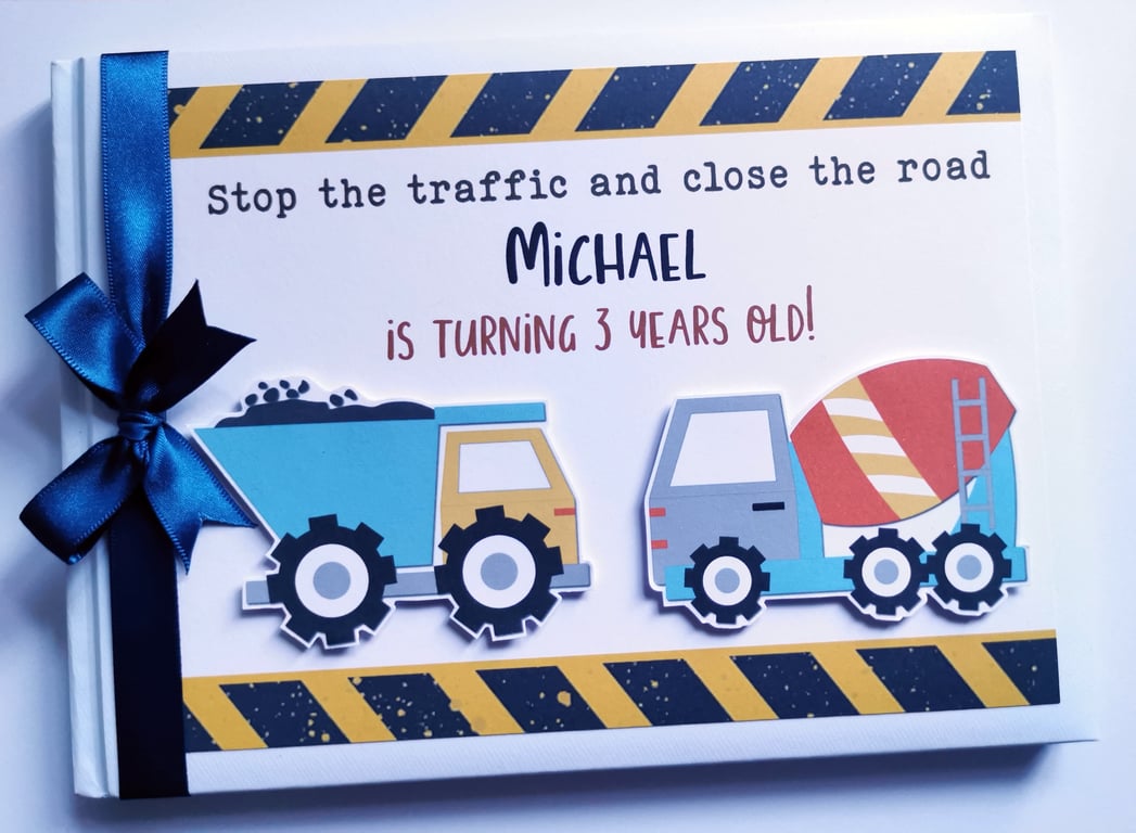 Trucks and Diggers Birthday Guest book, trucks and diggers party keepsake
