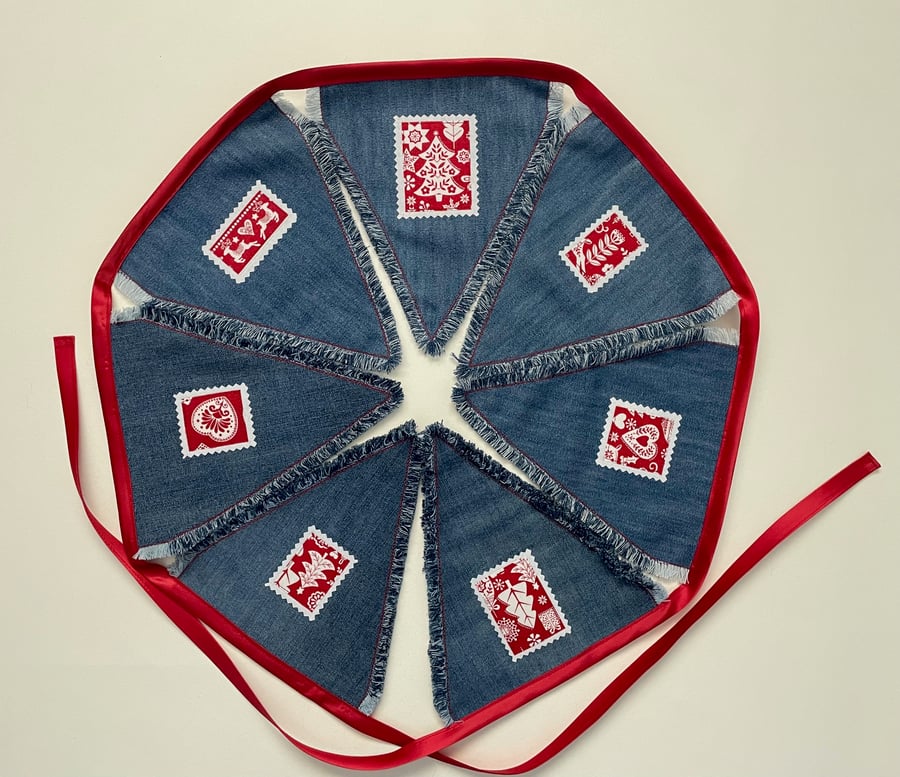 Denim Christmas Bunting with Scandi motifs