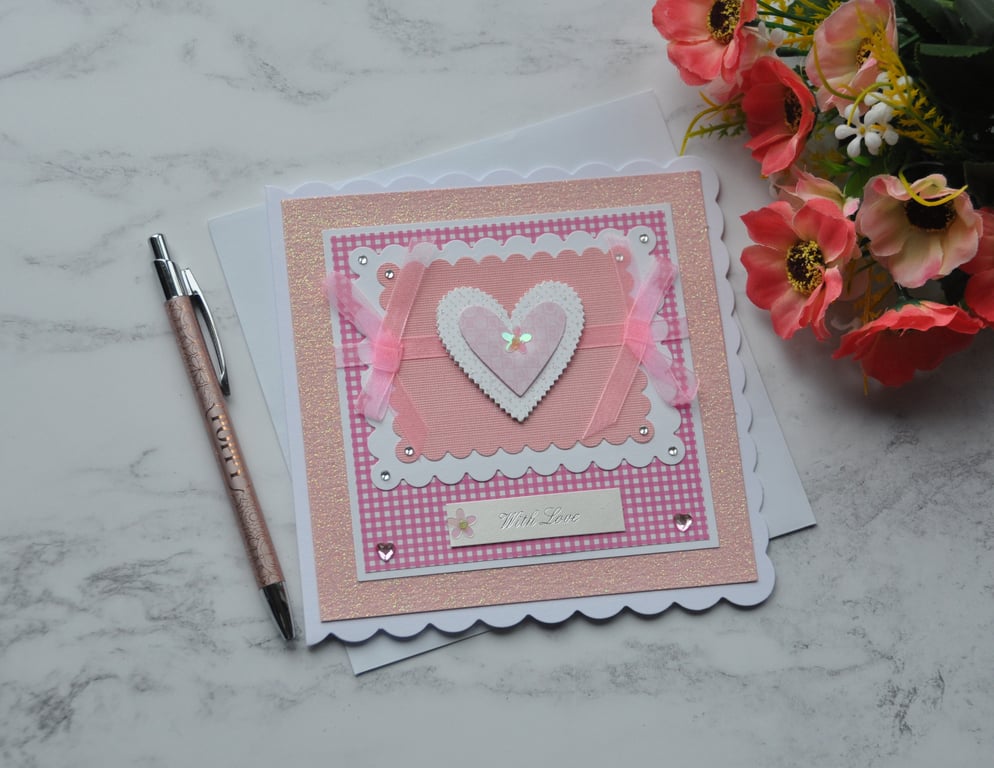 Wedding Anniversary Card With Love Hearts Glitter 3D Luxury Handmade