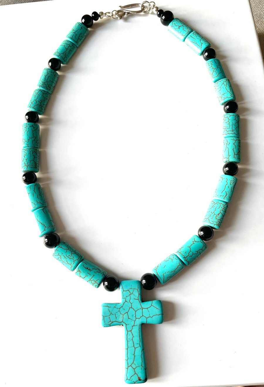 Turquoise Cross Pendant and Earrings Set