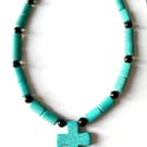 Turquoise Cross Pendant and Earrings Set