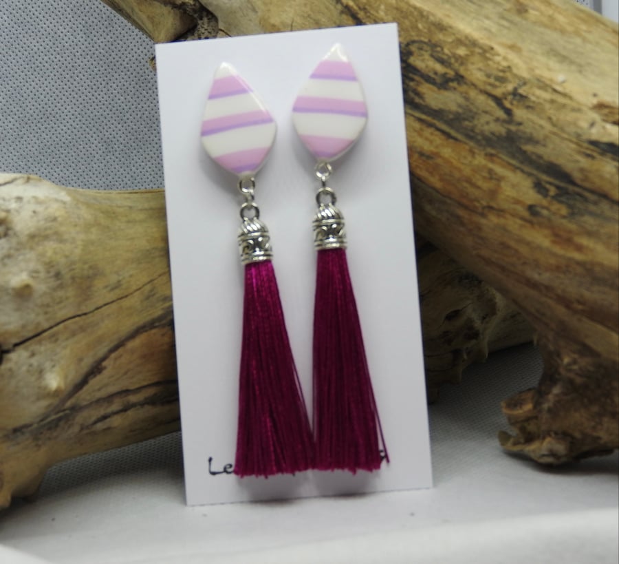 Pink  striped ceramic earrings 